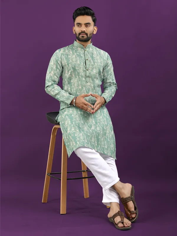 Green_Polyester_Printed_Kurta_For_Men