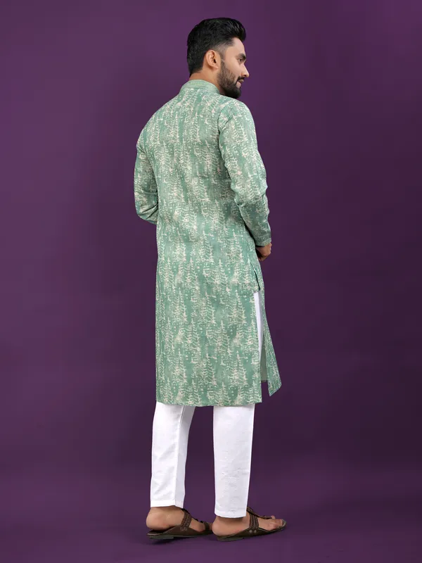 Green_Polyester_Printed_Kurta_For_Men