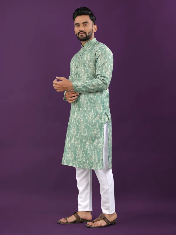 Green_Polyester_Printed_Kurta_For_Men