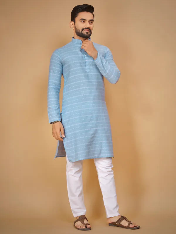 Blue_Polyester_Printed_Kurta_For_Men
