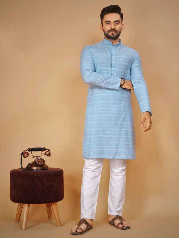 Blue_Polyester_Printed_Kurta_For_Men