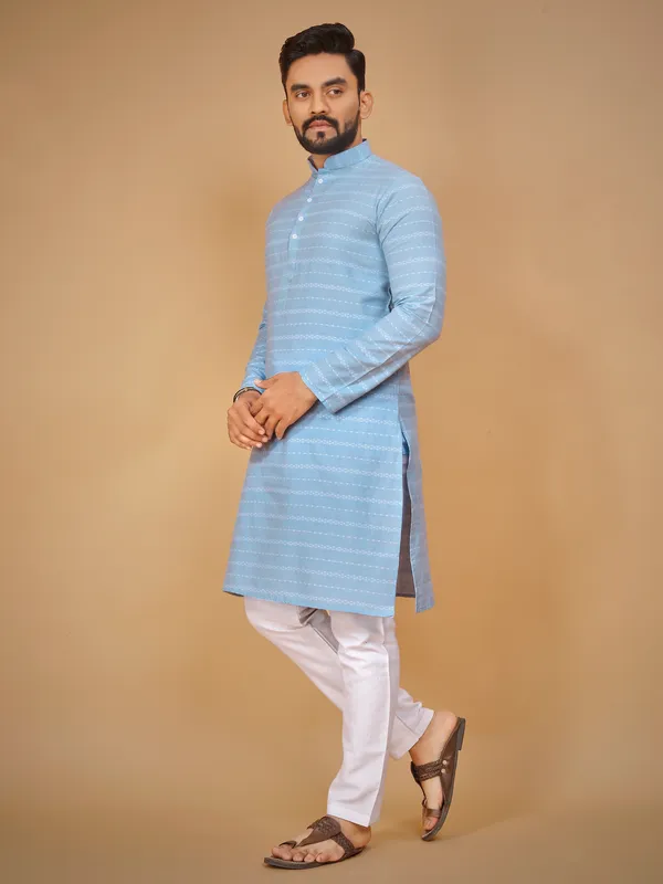 Blue_Polyester_Printed_Kurta_For_Men