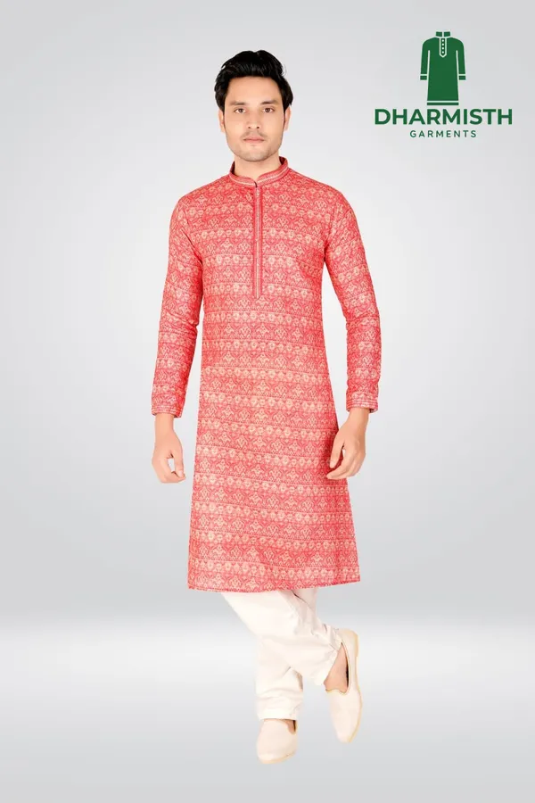Peach_Polyester_Printed_Kurta_For_Men