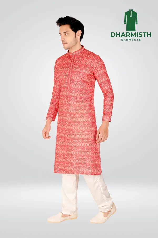 Peach_Polyester_Printed_Kurta_For_Men