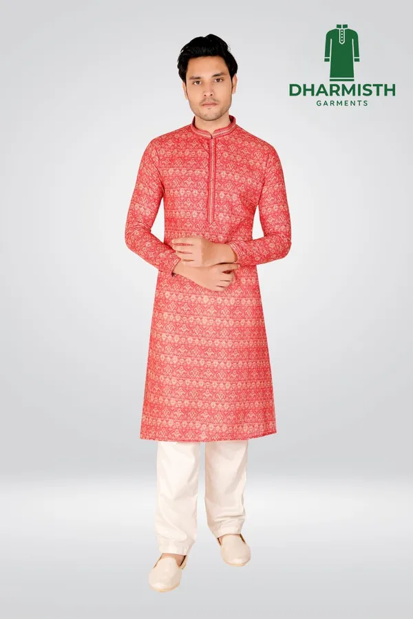 Peach_Polyester_Printed_Kurta_For_Men