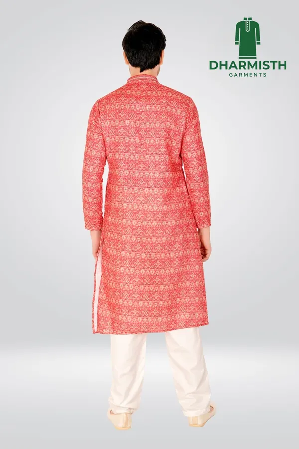 Peach_Polyester_Printed_Kurta_For_Men