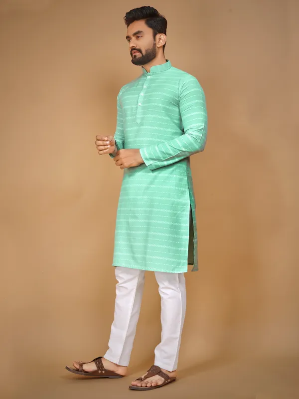 Light_Green_Polyester_Printed_Kurta_For_Men