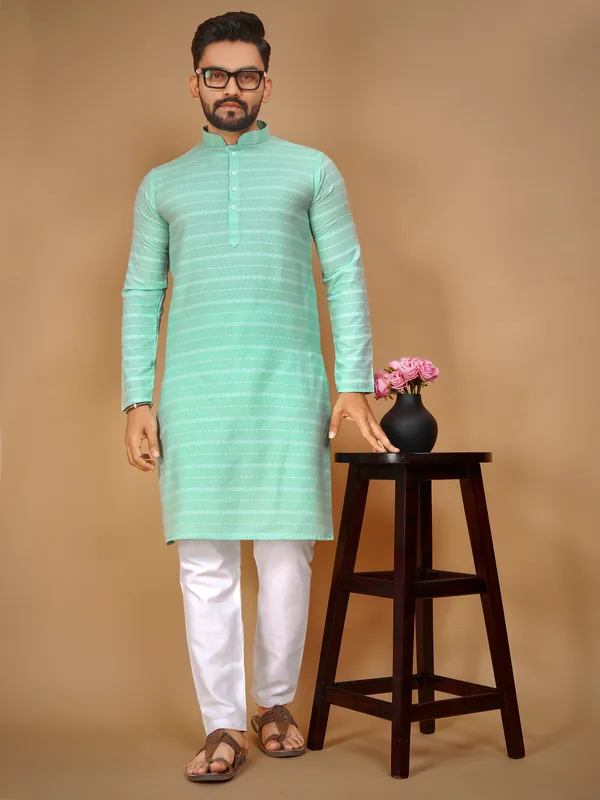 Light_Green_Polyester_Printed_Kurta_For_Men