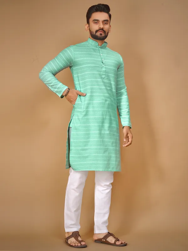 Light_Green_Polyester_Printed_Kurta_For_Men