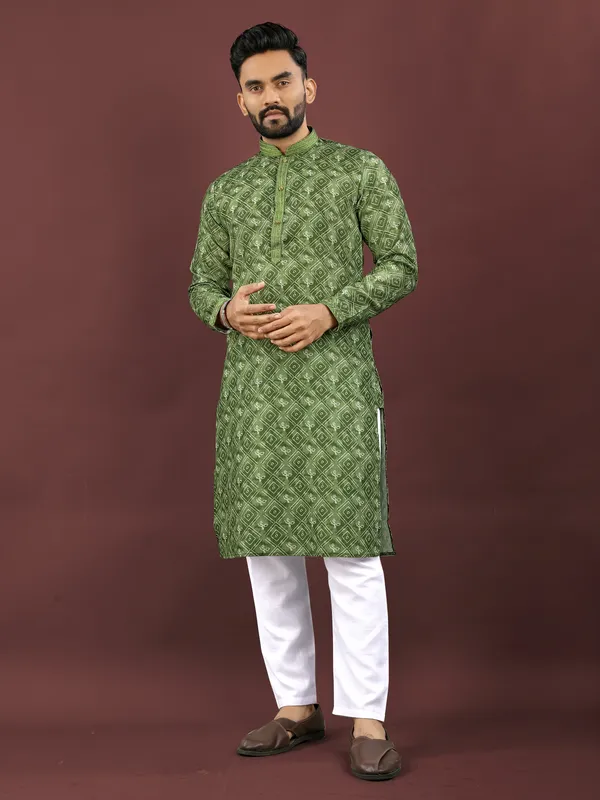 Green_Polyester_Printed_Kurta_For_Men