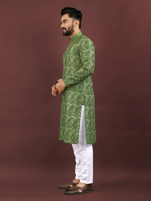 Green_Polyester_Printed_Kurta_For_Men