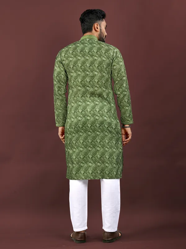 Green_Polyester_Printed_Kurta_For_Men
