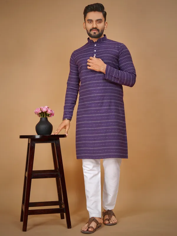 Purple_Polyester_Printed_Kurta_For_Men