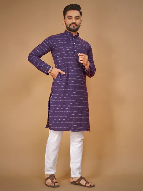 Purple_Polyester_Printed_Kurta_For_Men