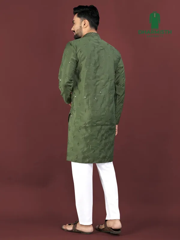 Dark_Green_Polyester_Printed_Kurta_For_Men