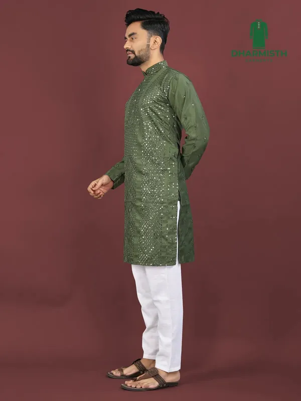 Dark_Green_Polyester_Printed_Kurta_For_Men