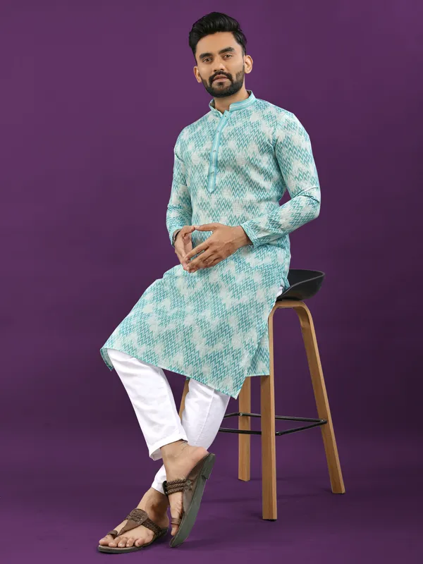 Light_Blue_And_White_Polyester_Printed_Kurta_For_Men