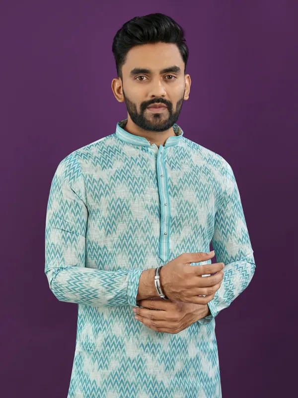 Light_Blue_And_White_Polyester_Printed_Kurta_For_Men