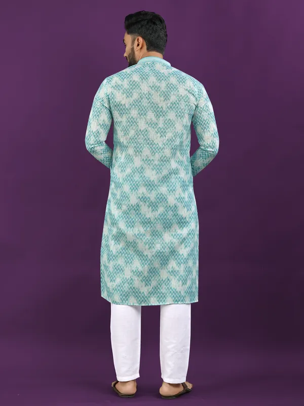 Light_Blue_And_White_Polyester_Printed_Kurta_For_Men