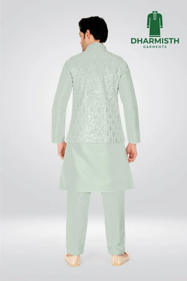 Mint_Green_Polyester_Printed_Kurta,_Koti_&_Pant_For_Men