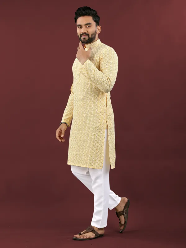 Yellow_Polyester_Printed_Kurta_For_Men