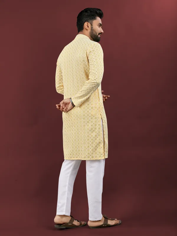 Yellow_Polyester_Printed_Kurta_For_Men