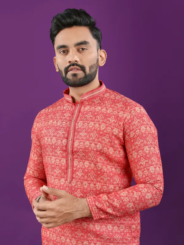Orange_Polyester_Printed_Kurta_For_Men