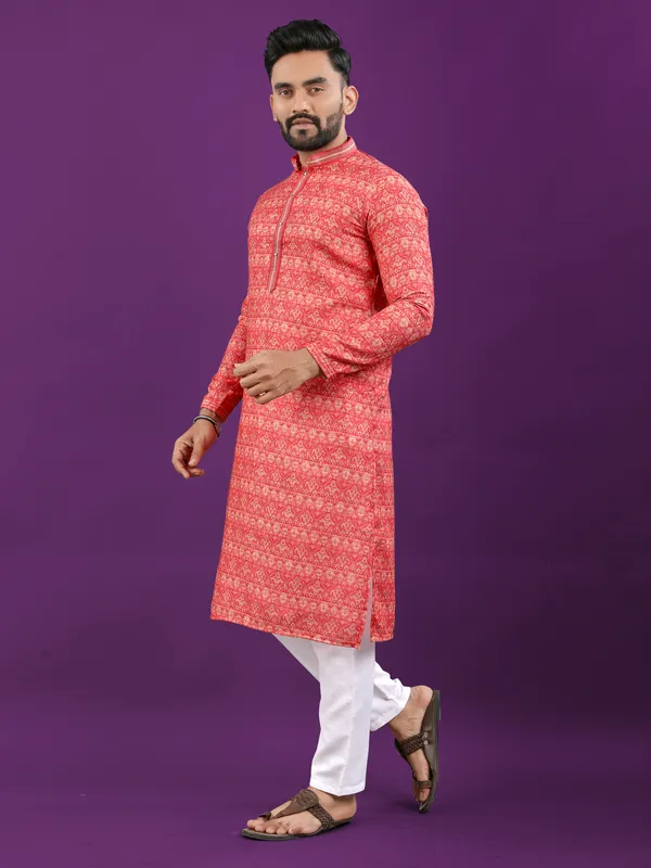 Orange_Polyester_Printed_Kurta_For_Men