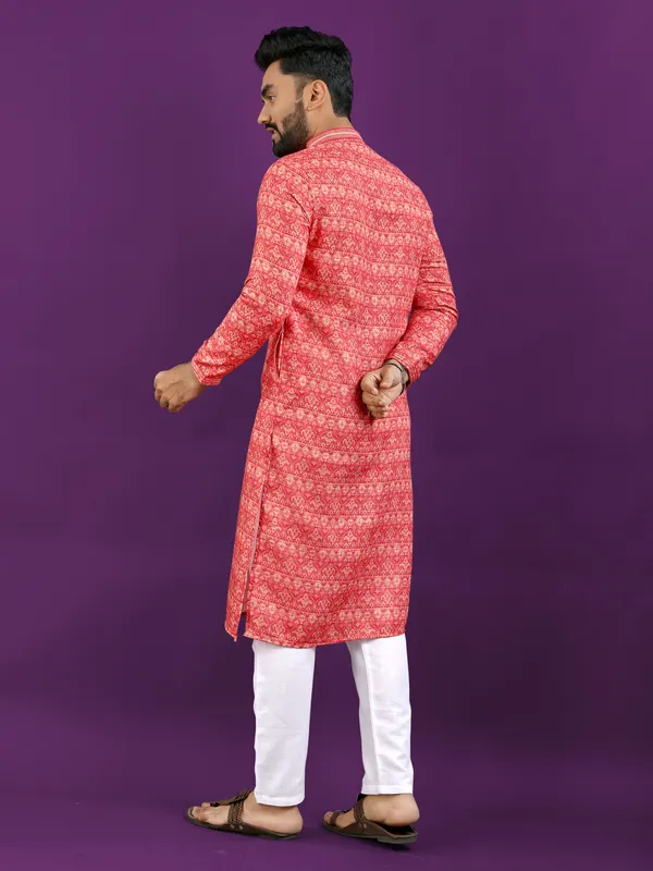 Orange_Polyester_Printed_Kurta_For_Men