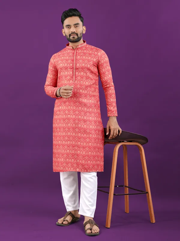 Orange_Polyester_Printed_Kurta_For_Men