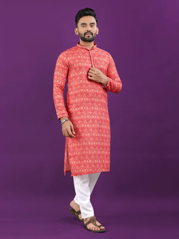 Orange_Polyester_Printed_Kurta_For_Men