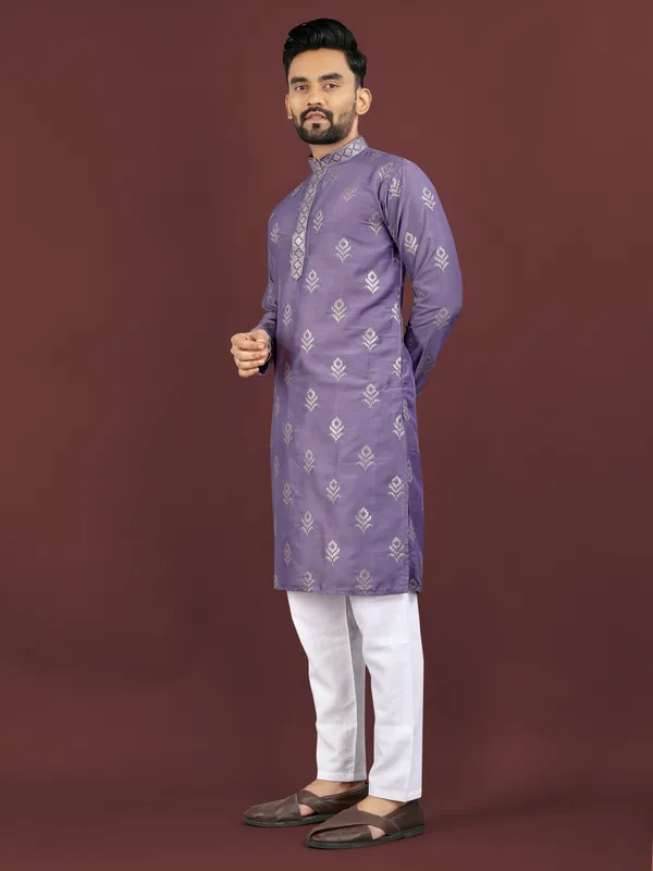 Lavender_Polyester_Printed_Kurta_For_Men