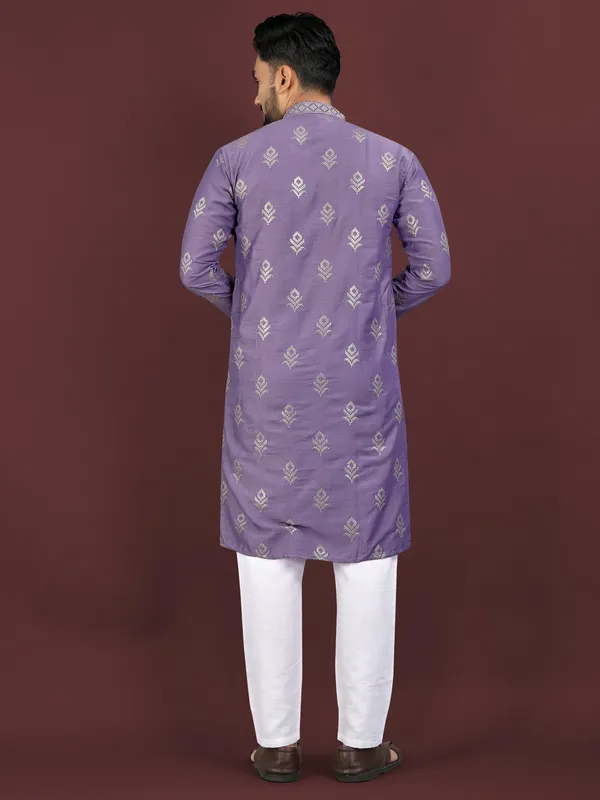 Lavender_Polyester_Printed_Kurta_For_Men