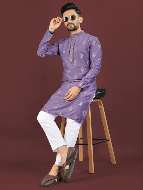 Lavender_Polyester_Printed_Kurta_For_Men
