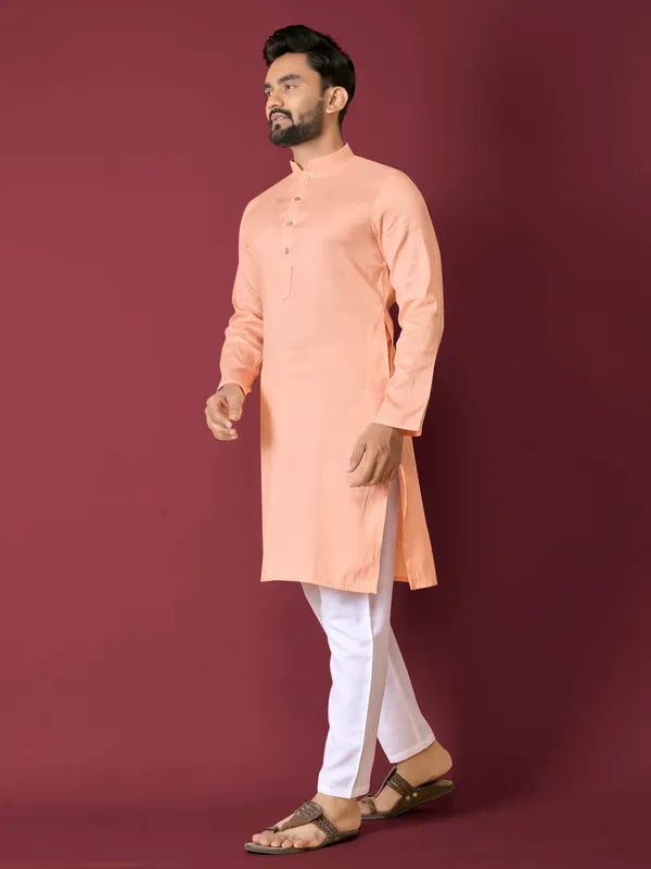 Peach_Polyester_Printed_Kurta_For_Men