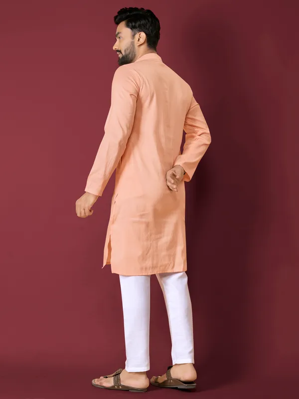 Peach_Polyester_Printed_Kurta_For_Men