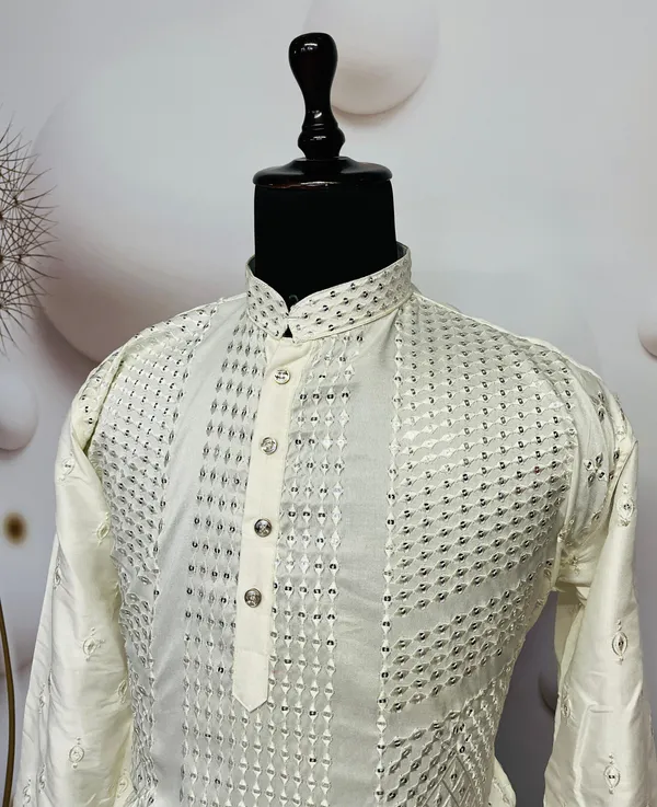 White_Polyester_Printed_Kurta_For_Men