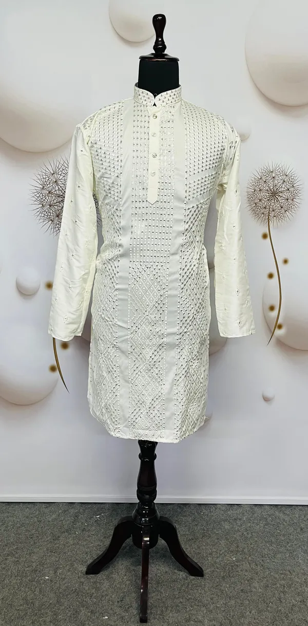 White_Polyester_Printed_Kurta_For_Men