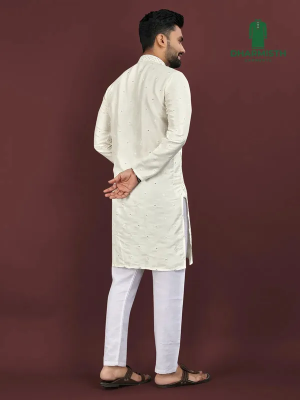 White_Polyester_Printed_Kurta_For_Men