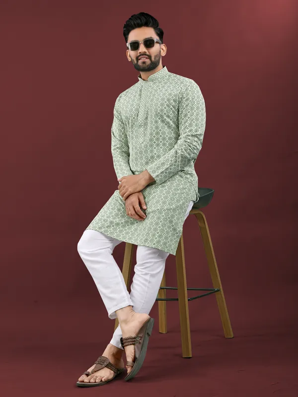 Mint_Green_Polyester_Printed_Kurta_For_Men