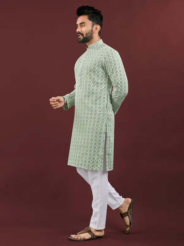 Mint_Green_Polyester_Printed_Kurta_For_Men