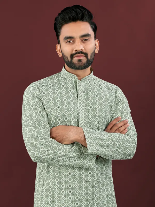 Mint_Green_Polyester_Printed_Kurta_For_Men