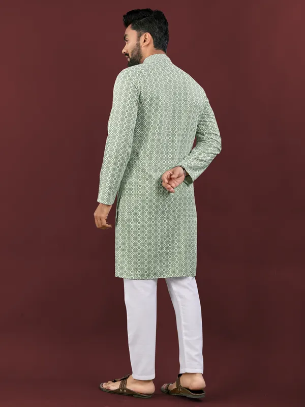Mint_Green_Polyester_Printed_Kurta_For_Men