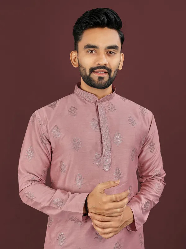 Pink_Polyester_Printed_Kurta_For_Men