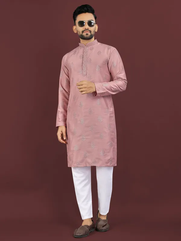 Pink_Polyester_Printed_Kurta_For_Men