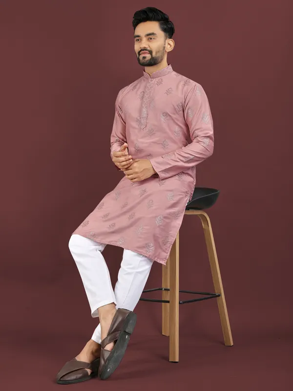 Pink_Polyester_Printed_Kurta_For_Men