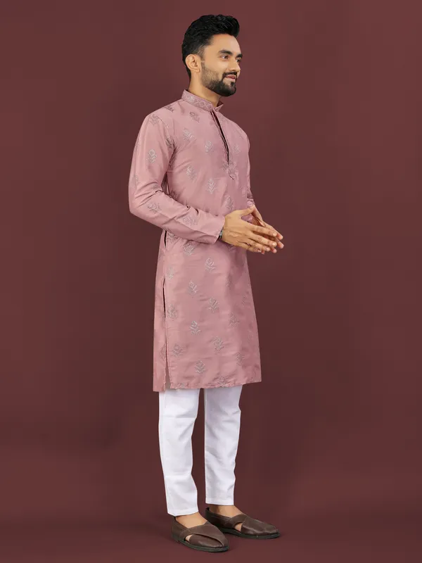 Pink_Polyester_Printed_Kurta_For_Men