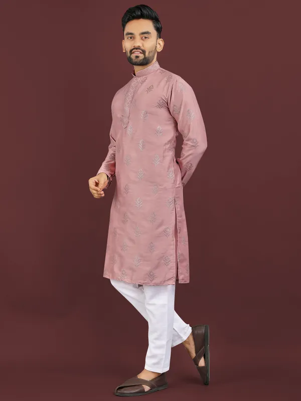Pink_Polyester_Printed_Kurta_For_Men