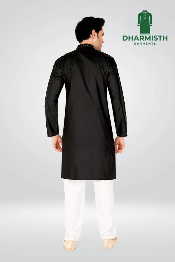 Black_Polyester_Embroidered_Hand_work_Mandarin_Collar_Thread_Work_Pathani_Kurta_For_Men