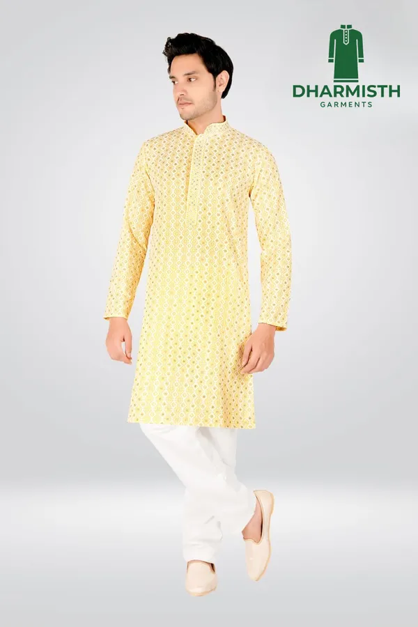 Yellow_Polyester_Printed_Kurta_For_Men